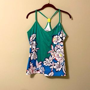 Fila workout top, racer back, size L, green with flowers